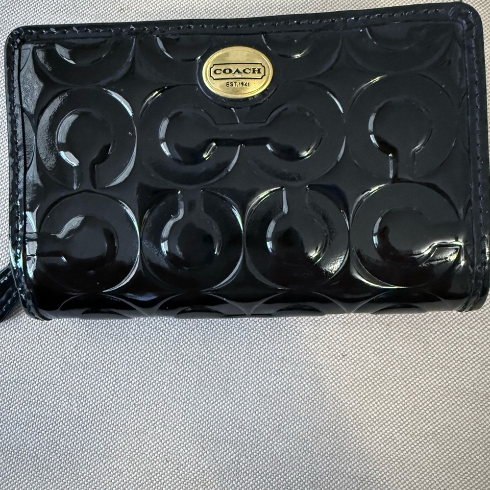 Coach Glossy Black Embossed Wallet